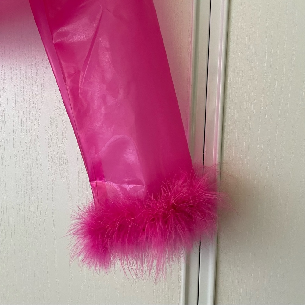 Dolls Kill Hot Pink Faux Fur Trim PVC Crop Jacket - Picture 8 of 9